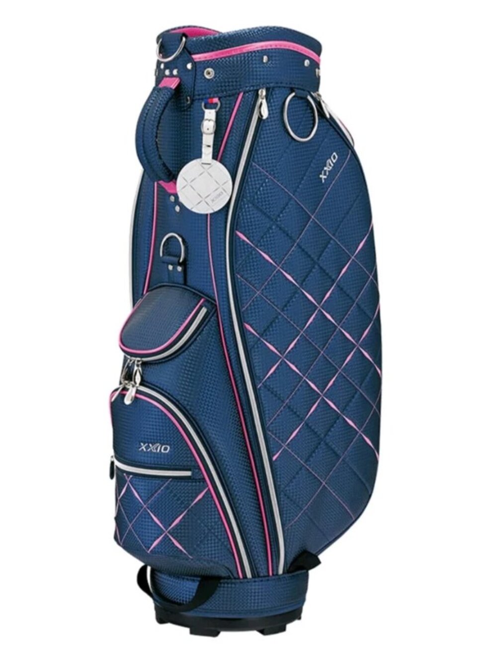 XXIO Womens 5-Way Divider Single Strap Golf Cart Caddy Bag Navy Pink Quilted NWT